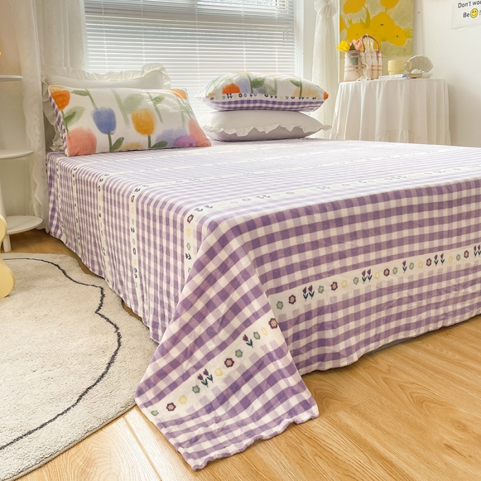 91家纺网 家纺一手货源 找家纺 安哆啦 2021新款220g牛奶绒简约款四件套 彩色郁金香