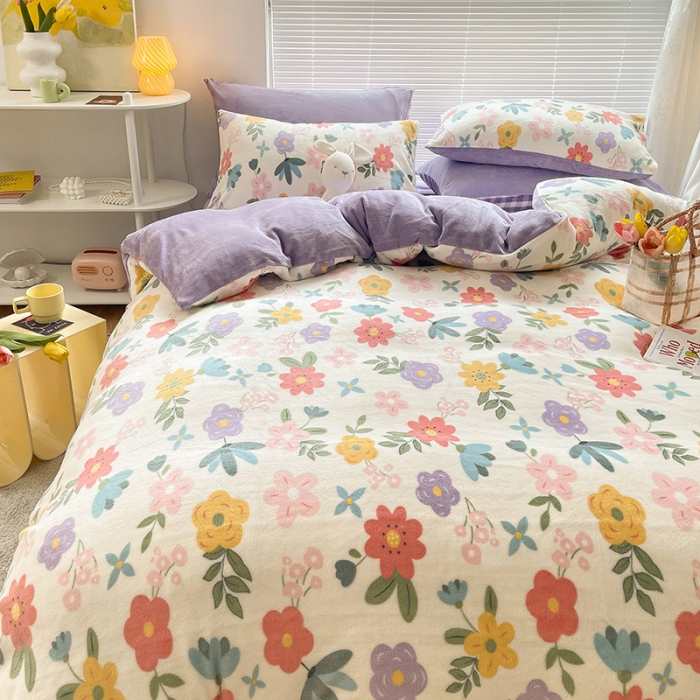 91家纺网 家纺一手货源 找家纺 安哆啦 2021新款220g牛奶绒简约款四件套 蝶恋花