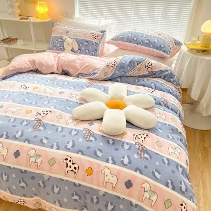 91家纺网 家纺一手货源 找家纺 安哆啦 2021新款220g牛奶绒简约款四件套 多彩豹纹