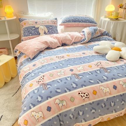 安哆啦 2021新款220g牛奶绒简约款四件套 多彩豹纹