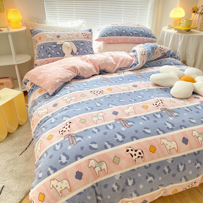 91家纺网 家纺一手货源 找家纺 安哆啦 2021新款220g牛奶绒简约款四件套 多彩豹纹