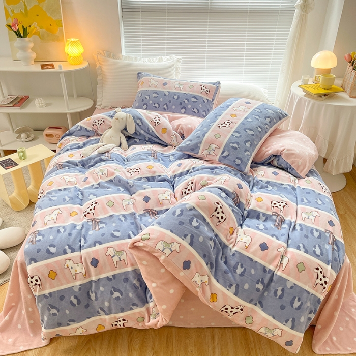 91家纺网 家纺一手货源 找家纺 安哆啦 2021新款220g牛奶绒简约款四件套 多彩豹纹