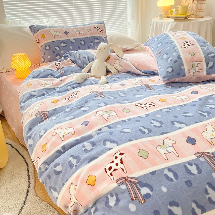 91家纺网 家纺一手货源 找家纺 安哆啦 2021新款220g牛奶绒简约款四件套 多彩豹纹