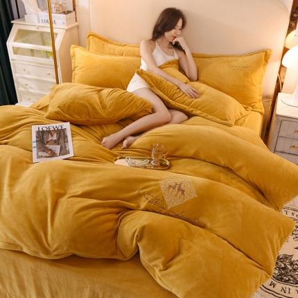 寐居 2021高克重牛奶绒宝宝绒刺绣四件套 麋鹿-象牙黄