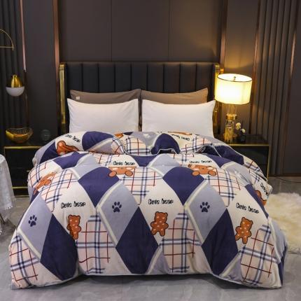 91家纺网 家纺一手货源 找家纺 情煊家纺 2021新款牛奶绒单被套 可爱熊