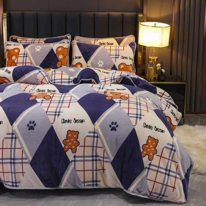 91家纺网 家纺一手货源 找家纺 情煊家纺 2021新款牛奶绒单被套 可爱熊