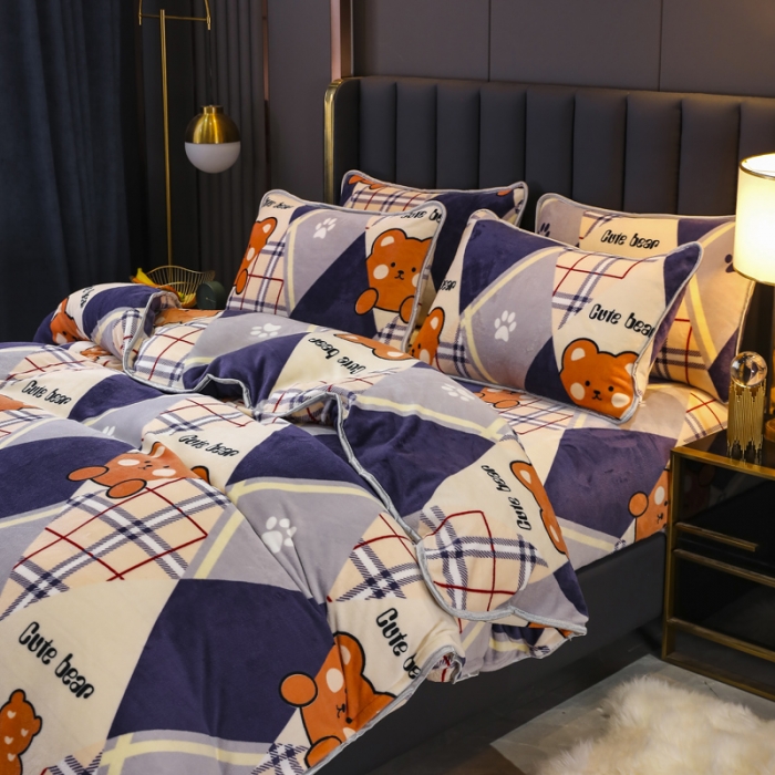 91家纺网 家纺一手货源 找家纺 情煊家纺 2021新款牛奶绒单被套 可爱熊