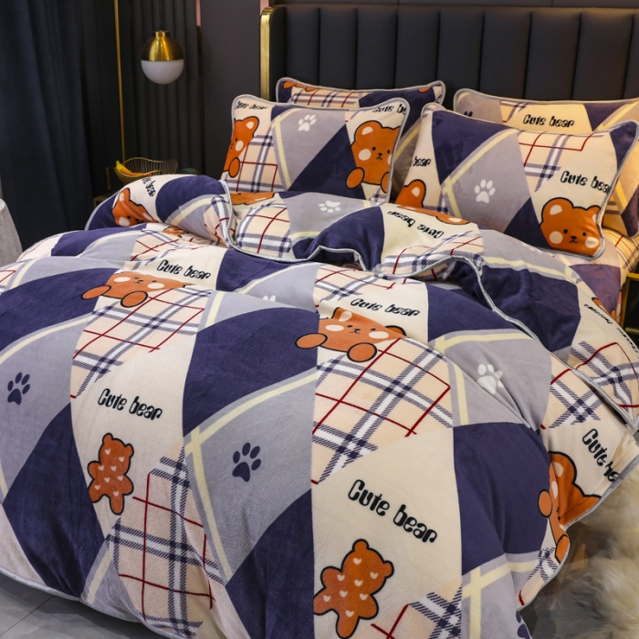 91家纺网 家纺一手货源 找家纺 情煊家纺 2021新款牛奶绒单被套 可爱熊