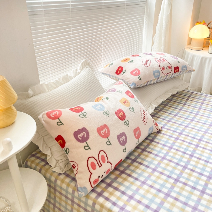 91家纺网 家纺一手货源 找家纺 安哆啦 2021新款220g牛奶绒简约款四件套 花中兔