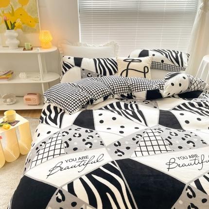 91家纺网 家纺一手货源 找家纺 安哆啦 2021新款220g牛奶绒简约款四件套 零度空间