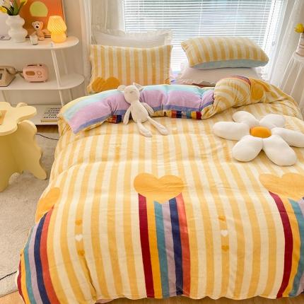 安哆啦 2021新款220g牛奶绒简约款四件套 彩虹洋