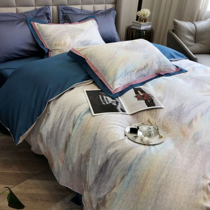 91家纺网 家纺一手货源 找家纺 涞澳 2021新款100支数码印花四件套 铅华