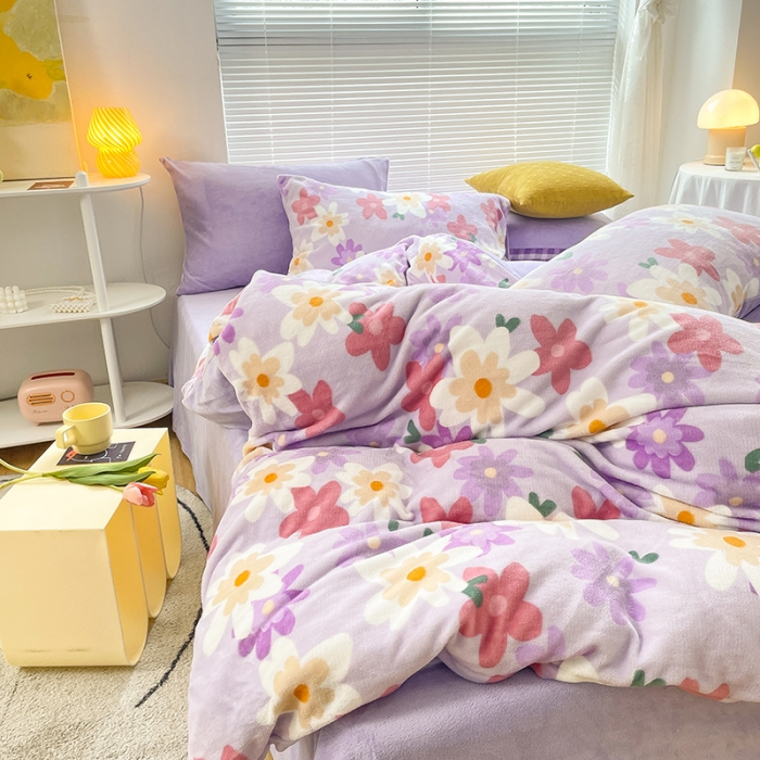 91家纺网 家纺一手货源 找家纺 安哆啦 2021新款220g牛奶绒简约款四件套 思慕