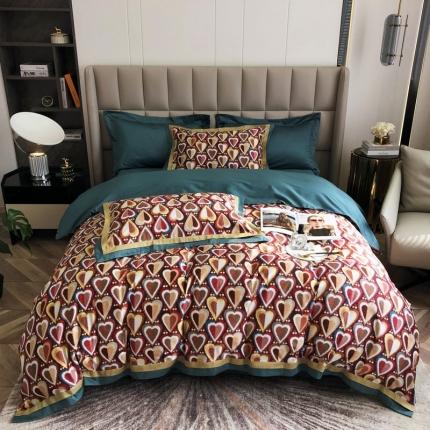 91家纺网 家纺一手货源 找家纺 涞澳 2021新款100支数码印花四件套 丘比特-红