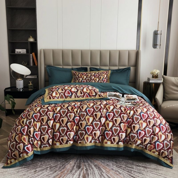 91家纺网 家纺一手货源 找家纺 涞澳 2021新款100支数码印花四件套 丘比特-红