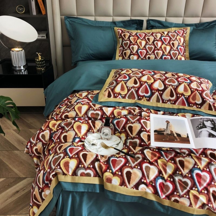 91家纺网 家纺一手货源 找家纺 涞澳 2021新款100支数码印花四件套 丘比特-红