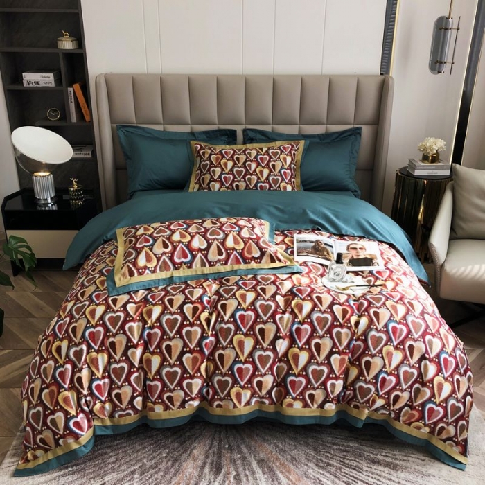 91家纺网 家纺一手货源 找家纺 涞澳 2021新款100支数码印花四件套 丘比特-红