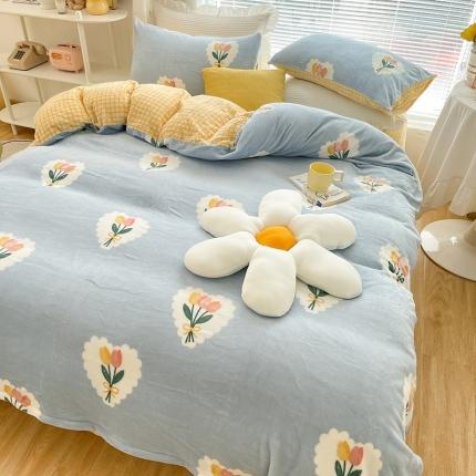 安哆啦 2021新款220g牛奶绒简约款四件套 心朵