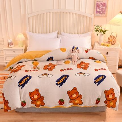 91家纺网 家纺一手货源 找家纺 眠博士 2021新款印花款多功能毛毯单被套彩虹熊