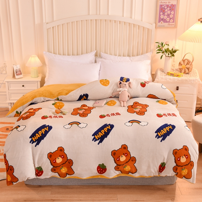 91家纺网 家纺一手货源 找家纺 眠博士 2021新款印花款多功能毛毯单被套彩虹熊