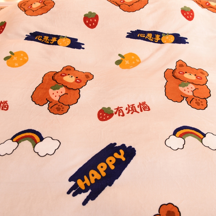 91家纺网 家纺一手货源 找家纺 眠博士 2021新款印花款多功能毛毯单被套彩虹熊