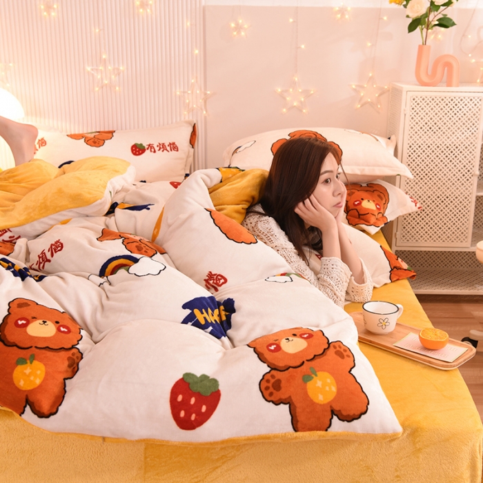 91家纺网 家纺一手货源 找家纺 眠博士 2021新款印花款多功能毛毯单被套彩虹熊