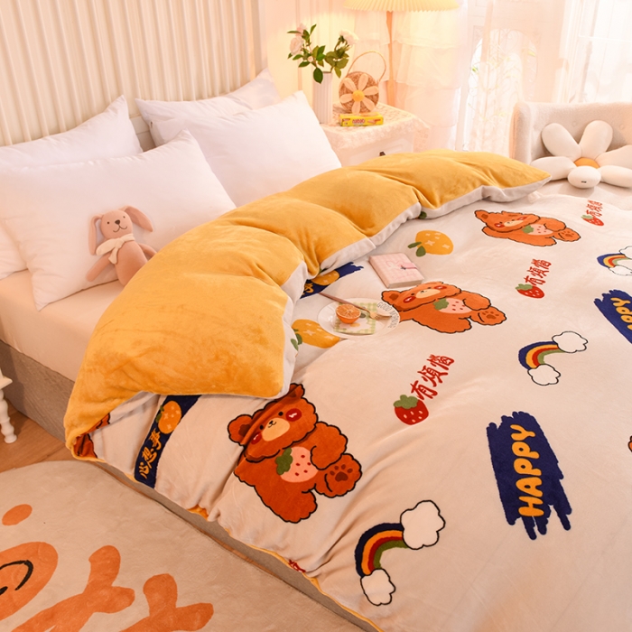 91家纺网 家纺一手货源 找家纺 眠博士 2021新款印花款多功能毛毯单被套彩虹熊