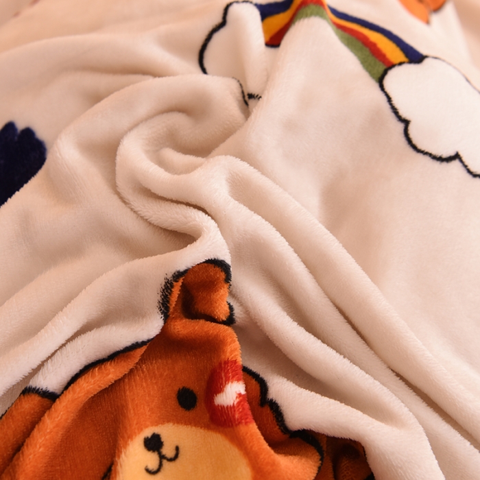 91家纺网 家纺一手货源 找家纺 眠博士 2021新款印花款多功能毛毯单被套彩虹熊