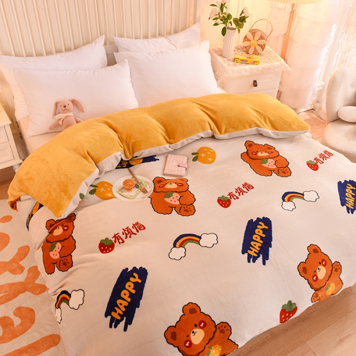 91家纺网 家纺一手货源 找家纺 眠博士 2021新款印花款多功能毛毯单被套彩虹熊