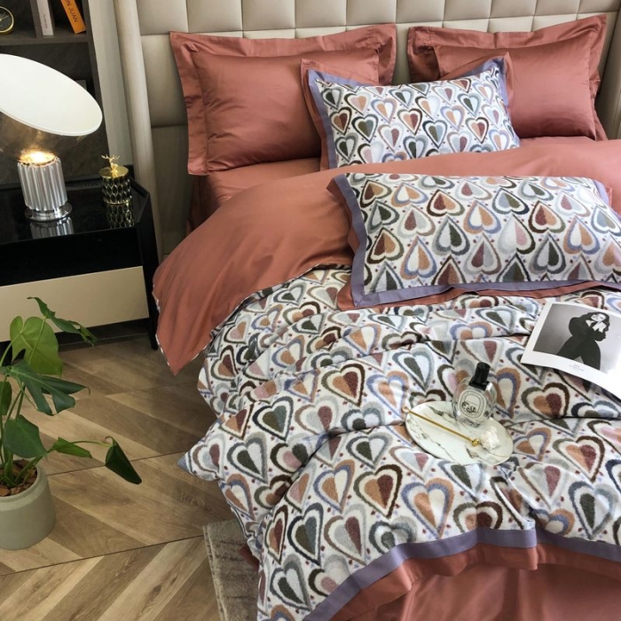 91家纺网 家纺一手货源 找家纺 涞澳 2021新款100支数码印花四件套 丘比特-桔