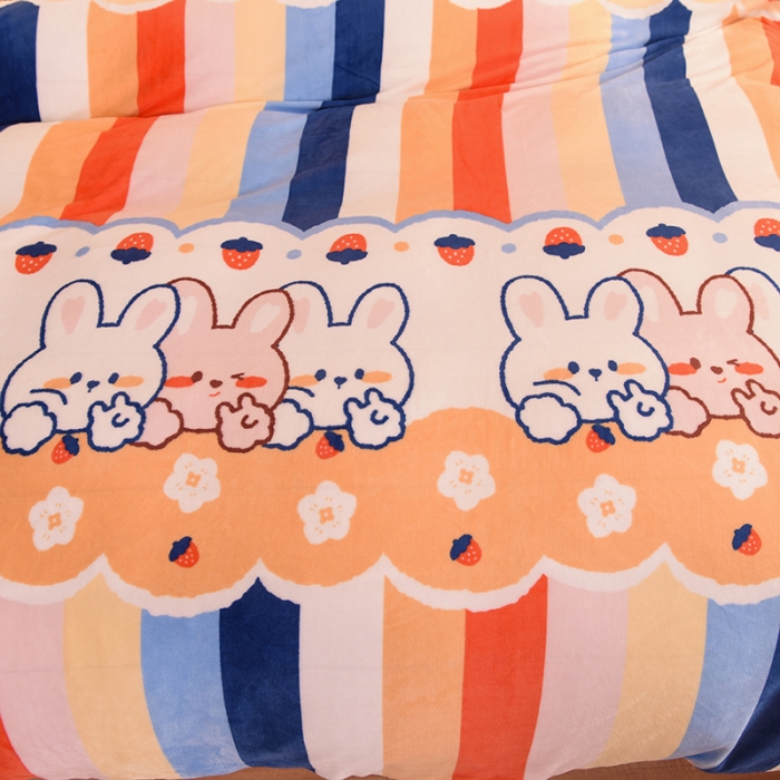 91家纺网 家纺一手货源 找家纺 眠博士 2021新款印花款多功能毛毯单被套彩条兔