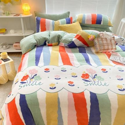 91家纺网 家纺一手货源 找家纺 安哆啦 2021新款220g牛奶绒简约款四件套 炫彩花朵