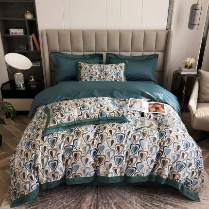 91家纺网 家纺一手货源 找家纺 涞澳 2021新款100支数码印花四件套 丘比特-蓝