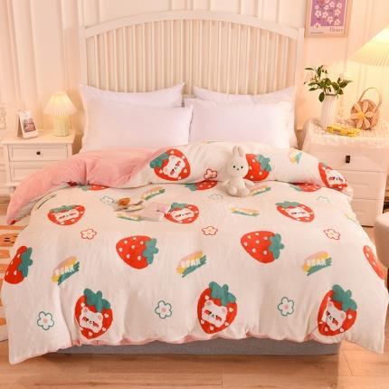 91家纺网 家纺一手货源 找家纺 眠博士 2021新款印花款多功能毛毯单被套草莓熊