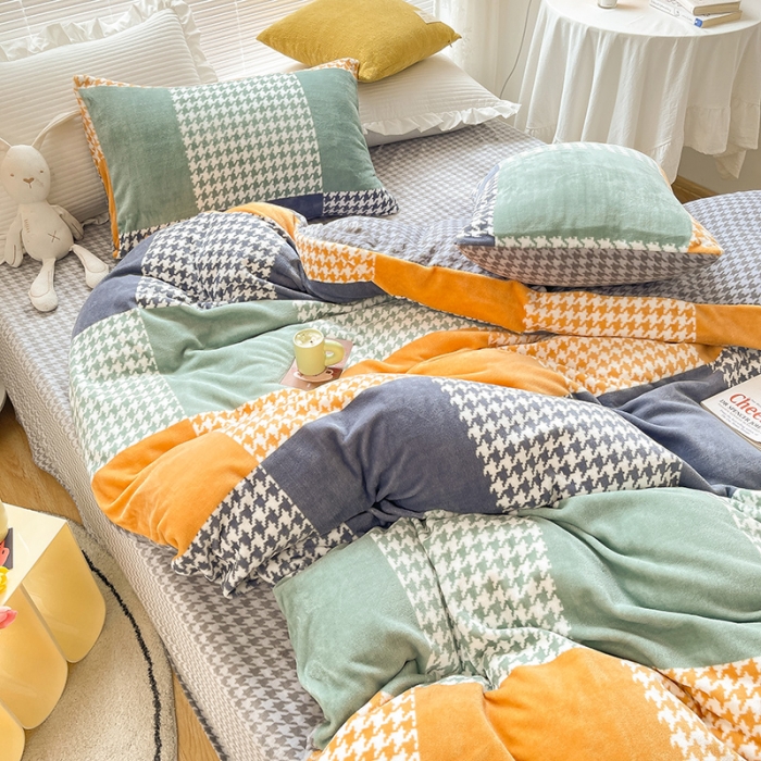 91家纺网 家纺一手货源 找家纺 安哆啦 2021新款220g牛奶绒简约款四件套 夜办