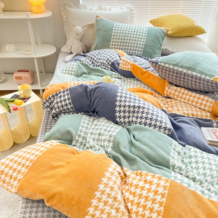 91家纺网 家纺一手货源 找家纺 安哆啦 2021新款220g牛奶绒简约款四件套 夜办