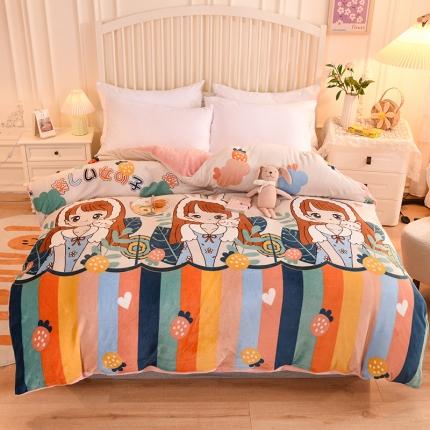 91家纺网 家纺一手货源 找家纺 眠博士 2021新款印花款多功能毛毯单被套快乐女孩