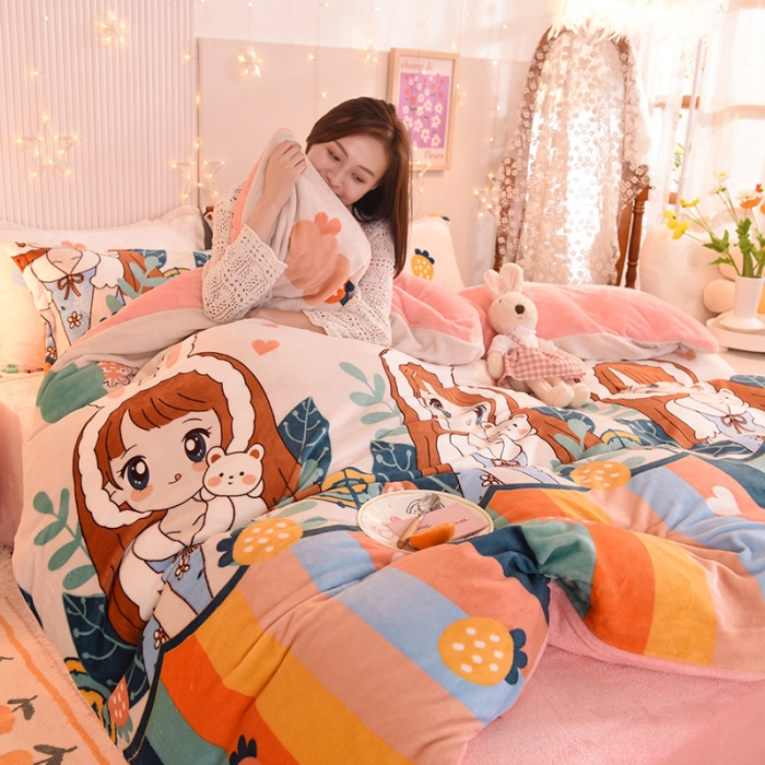 91家纺网 家纺一手货源 找家纺 眠博士 2021新款印花款多功能毛毯单被套快乐女孩