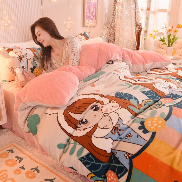 91家纺网 家纺一手货源 找家纺 眠博士 2021新款印花款多功能毛毯单被套快乐女孩
