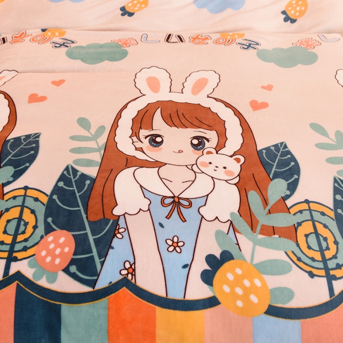 91家纺网 家纺一手货源 找家纺 眠博士 2021新款印花款多功能毛毯单被套快乐女孩