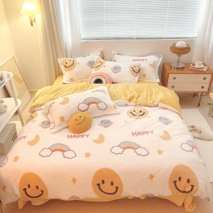 91家纺网 家纺一手货源 找家纺 川悦生活 2021新款立体雪花绒四件套直播供货 欢乐微笑