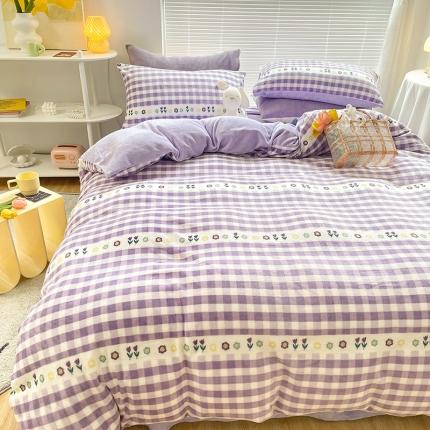 91家纺网 家纺一手货源 找家纺 安哆啦 2021新款220g牛奶绒简约款四件套 郁金香紫