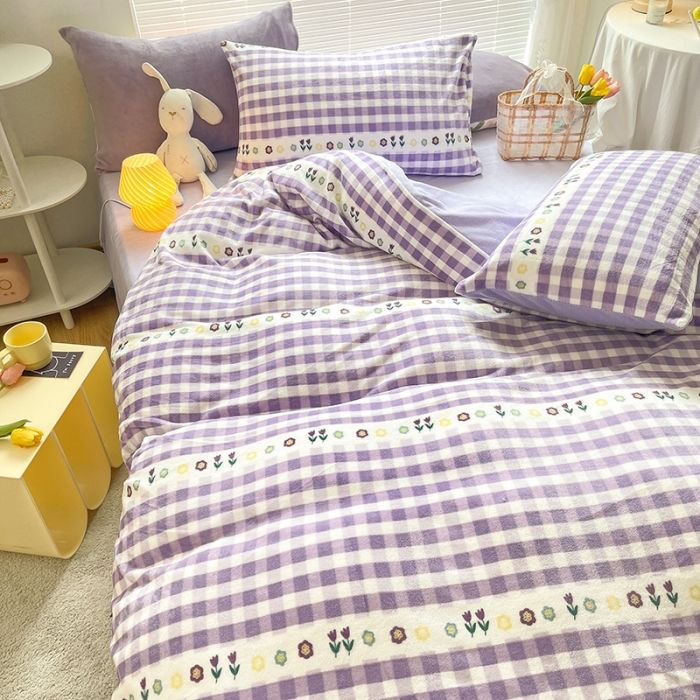 91家纺网 家纺一手货源 找家纺 安哆啦 2021新款220g牛奶绒简约款四件套 郁金香紫