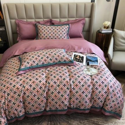 91家纺网 家纺一手货源 找家纺 涞澳 2021新款100支数码印花四件套 四叶草-粉