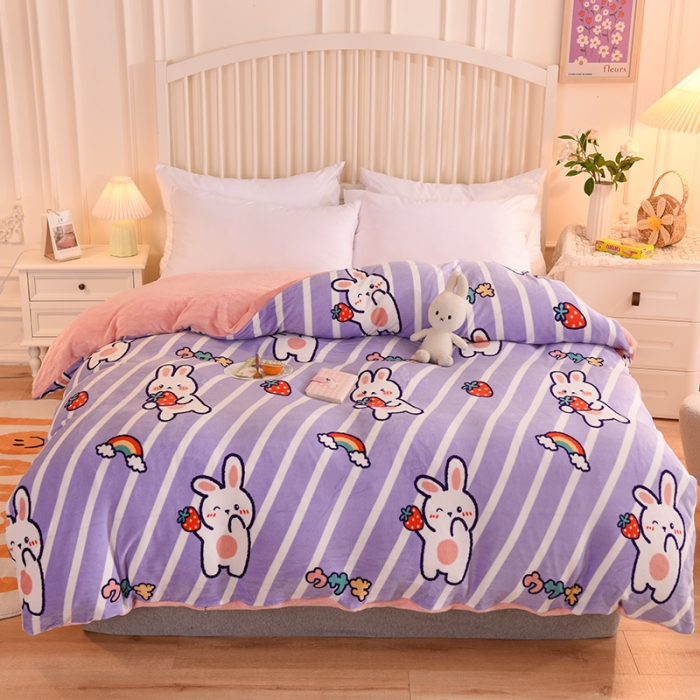 91家纺网 家纺一手货源 找家纺 眠博士 2021新款印花款多功能毛毯单被套萌萌兔