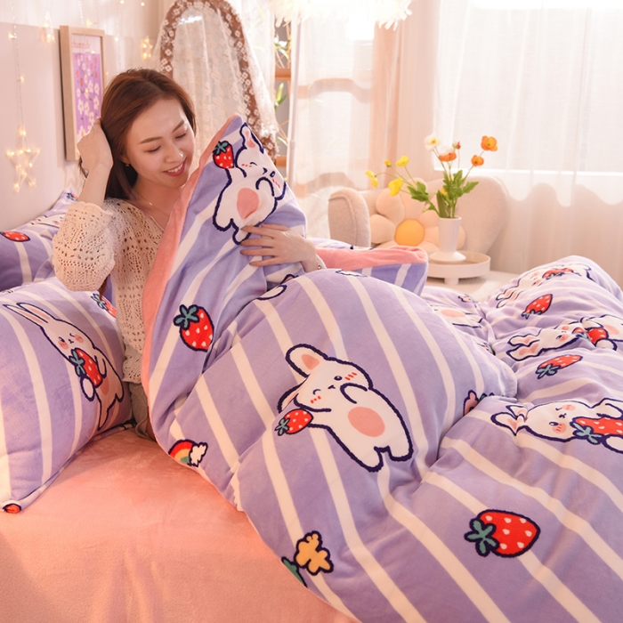 91家纺网 家纺一手货源 找家纺 眠博士 2021新款印花款多功能毛毯单被套萌萌兔