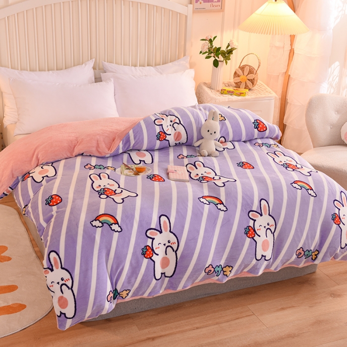 91家纺网 家纺一手货源 找家纺 眠博士 2021新款印花款多功能毛毯单被套萌萌兔