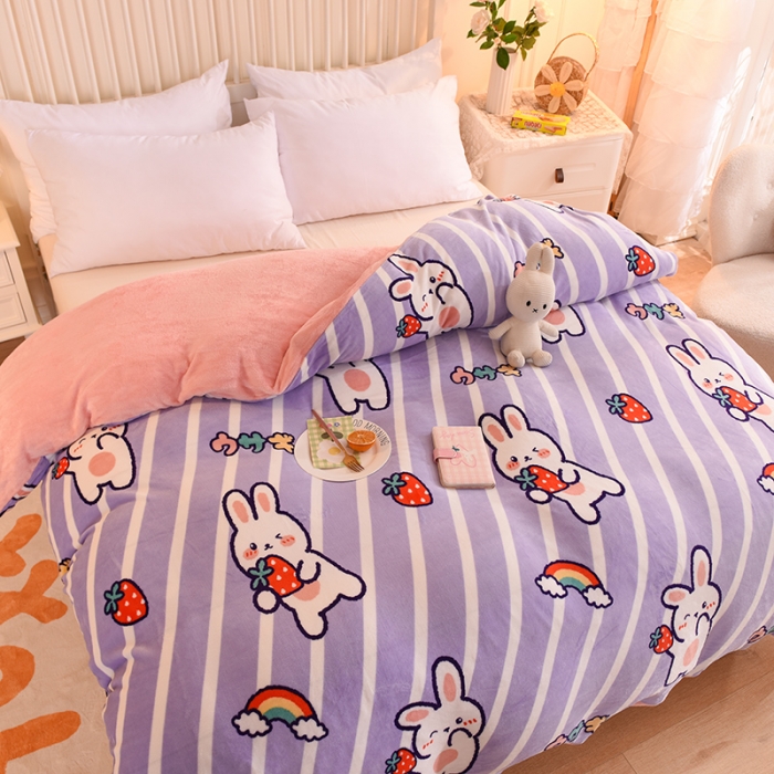 91家纺网 家纺一手货源 找家纺 眠博士 2021新款印花款多功能毛毯单被套萌萌兔