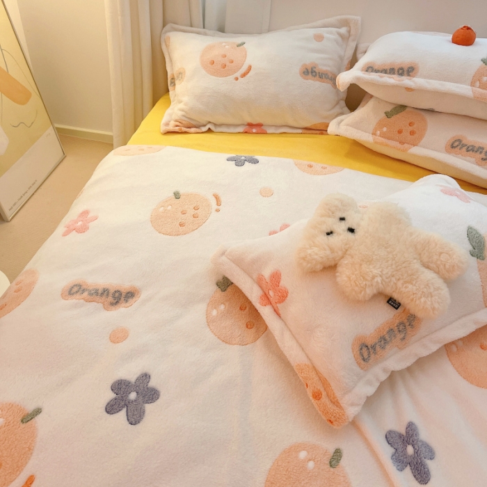 91家纺网 家纺一手货源 找家纺 川悦生活 2021新款立体雪花绒四件套直播供货 皇冠小橘