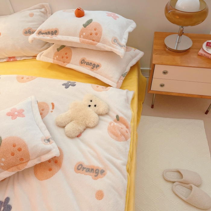 91家纺网 家纺一手货源 找家纺 川悦生活 2021新款立体雪花绒四件套直播供货 皇冠小橘